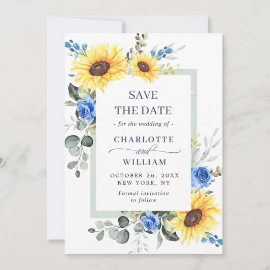 Elegant Eucalyptus Sunflower Floral Wedding Save The Date (Voorkant)