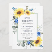 Elegant Eucalyptus Sunflower Floral Wedding Save The Date (Voorkant / Achterkant)