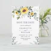 Elegant Eucalyptus Sunflower Floral Wedding Save The Date (Staand voorkant)