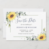 Elegant Eucalyptus Sunflower Floral Wedding Save The Date (Voorkant)