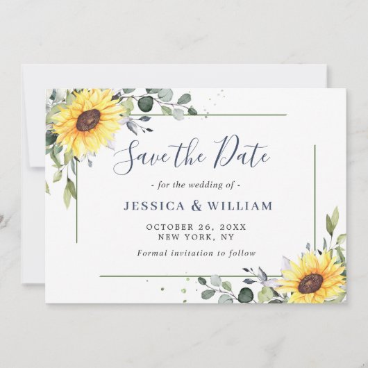 Elegant Eucalyptus Sunflower Floral Wedding Save The Date (Voorkant)