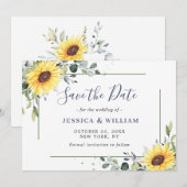 Elegant Eucalyptus Sunflower Floral Wedding Save The Date (Voorkant / Achterkant)