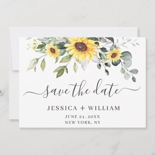 Elegant Eucalyptus Sunflower Floral Wedding Save The Date (Voorkant)