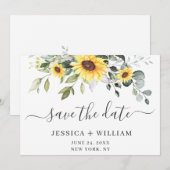 Elegant Eucalyptus Sunflower Floral Wedding Save The Date (Voorkant / Achterkant)