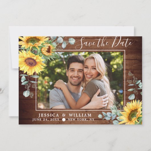 Elegant Eucalyptus Sunflower Floral Wedding Save The Date (Voorkant)