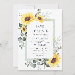 Elegant Eucalyptus Sunflower Floral Wedding Save The Date