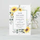 Elegant Eucalyptus Sunflower Floral Wedding Save The Date (Staand voorkant)