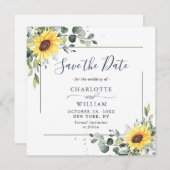 Elegant Eucalyptus Sunflower Floral Wedding Save The Date (Voorkant / Achterkant)