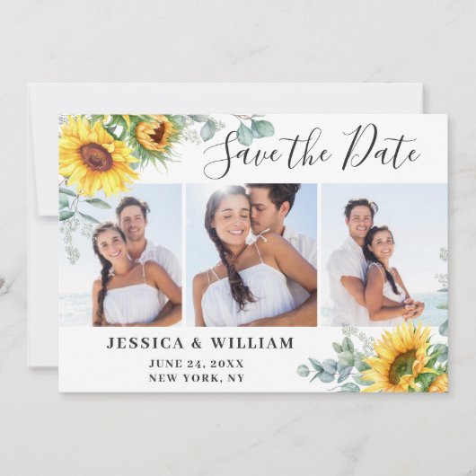 Elegant Eucalyptus Sunflower Floral Wedding Save The Date (Voorkant)