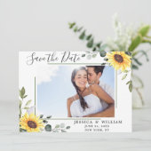 Elegant Eucalyptus Sunflower FOTO Weddenschap Save The Date (Staand voorkant)