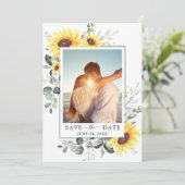 Elegant Eucalyptus Sunflower FOTO Weddenschap Save The Date (Staand voorkant)