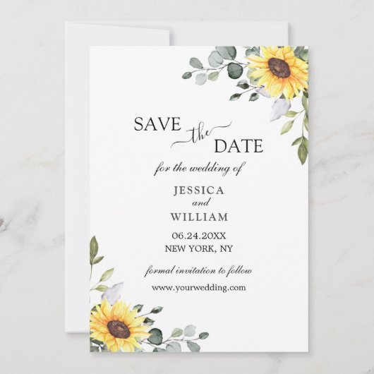 Elegant Eucalyptus Sunflower FOTO Weddenschap Save The Date (Achterkant)