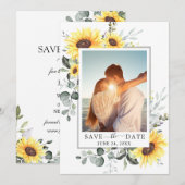 Elegant Eucalyptus Sunflower FOTO Weddenschap Save The Date (Voorkant / Achterkant)