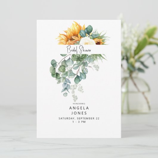 Elegant Eucalyptus Sunflower Vrijgezellenfeest Kaart (Staand voorkant)