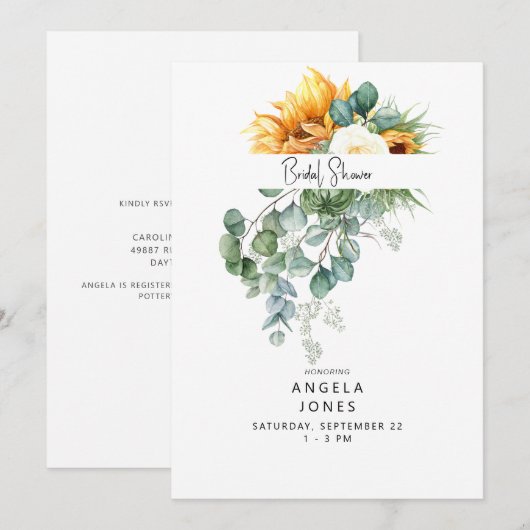 Elegant Eucalyptus Sunflower Vrijgezellenfeest Kaart (Voorkant / Achterkant)