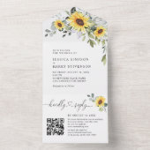 Elegant Eucalyptus Sunflower WeddenningQR-code All In One Uitnodiging (Binnen)