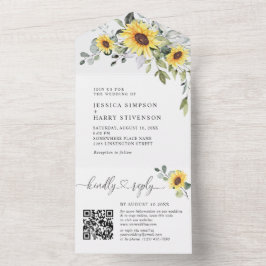 Elegant Eucalyptus Sunflower WeddenningQR-code All In One Uitnodiging