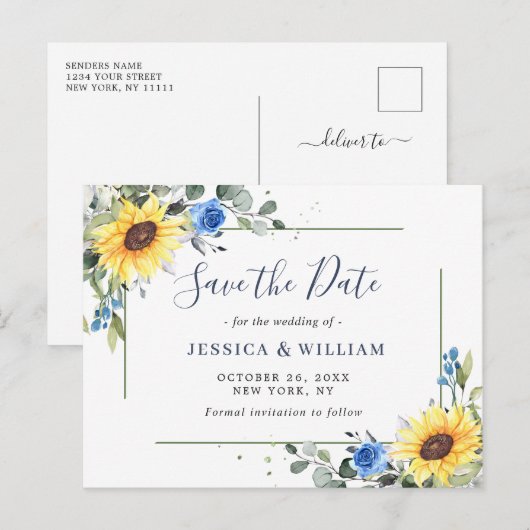 Elegant Eucalyptus Sunflower Wedding Save the Date Aankondigingskaart (Voorkant / Achterkant)