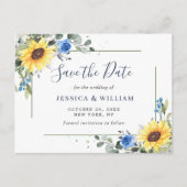 Elegant Eucalyptus Sunflower Wedding Save the Date Aankondigingskaart (Voorkant)