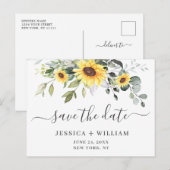 Elegant Eucalyptus Sunflower Wedding Save the Date Aankondigingskaart (Voorkant / Achterkant)