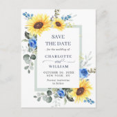 Elegant Eucalyptus Sunflower Wedding Save the Date Aankondigingskaart (Voorkant)