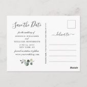 Elegant Eucalyptus Sunflower Wedding Save the Date Briefkaart (Achterkant)