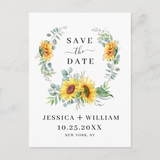 Elegant Eucalyptus Sunflower Wedding Save the Date Briefkaart (Voorkant)