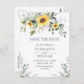 Elegant Eucalyptus Sunflower Wedding Save the Date Briefkaart (Voorkant / Achterkant)