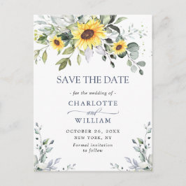 Elegant Eucalyptus Sunflower Wedding Save the Date Briefkaart