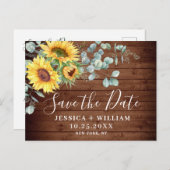 Elegant Eucalyptus Sunflower Wedding Save the Date Briefkaart (Voorkant / Achterkant)