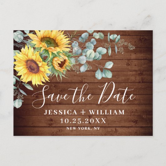 Elegant Eucalyptus Sunflower Wedding Save the Date Briefkaart (Voorkant)