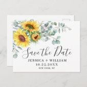 Elegant Eucalyptus Sunflower Wedding Save the Date Briefkaart (Voorkant / Achterkant)