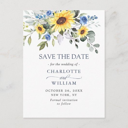 Elegant Eucalyptus Sunflower Wedding Save the Date Briefkaart (Voorkant)