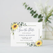 Elegant Eucalyptus Sunflower Wedding Save the Date Briefkaart (Staand voorkant)