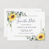 Elegant Eucalyptus Sunflower Wedding Save the Date Briefkaart (Voorkant / Achterkant)
