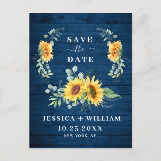 Elegant Eucalyptus Sunflower Wedding Save the Date Briefkaart (Voorkant)