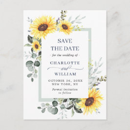 Elegant Eucalyptus Sunflower Wedding Save the Date Briefkaart