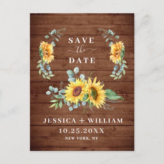 Elegant Eucalyptus Sunflower Wedding Save the Date Briefkaart (Voorkant)