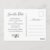 Elegant Eucalyptus Sunflower Wedding Save the Date Briefkaart (Achterkant)