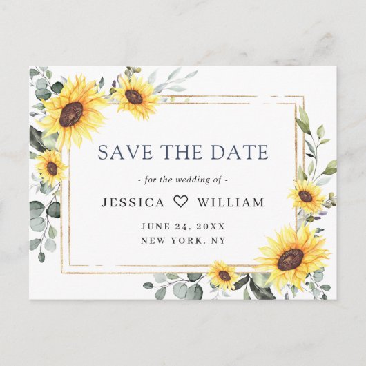 Elegant Eucalyptus Sunflower Wedding Save the Date Briefkaart (Voorkant)
