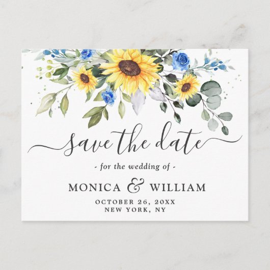 Elegant Eucalyptus Sunflower Wedding Save the Date Briefkaart (Voorkant)