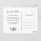 Elegant Eucalyptus Sunflower Wedding Save the Date Briefkaart (Achterkant)