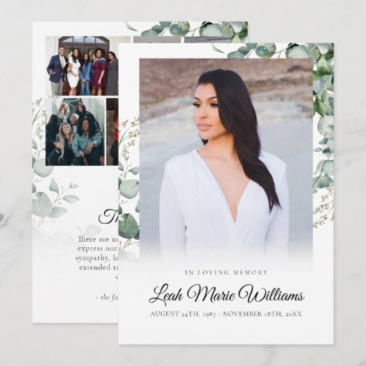 Elegant Eucalyptus Sympathie Funeral Bedankkaart (Voorkant / Achterkant)