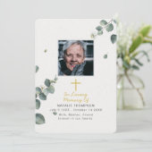 Elegant Eucalyptus Sympathie Funeral Foto Bedankkaart (Staand voorkant)