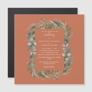 Elegant Eucalyptus Terracotta Wedding Magnetic Magnetische Uitnodiging