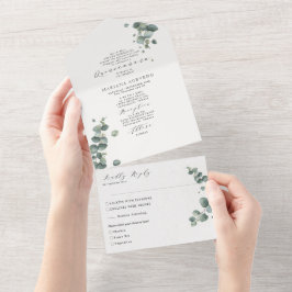 Elegant Eucalyptus Traditional Wording Quinceañera All In One Uitnodiging