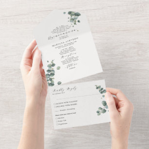 Elegant Eucalyptus Traditional Wording Quinceañera All In One Uitnodiging