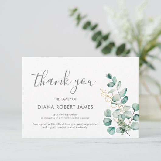 Elegant Eucalyptus Typografie Bedankkaart (Staand voorkant)