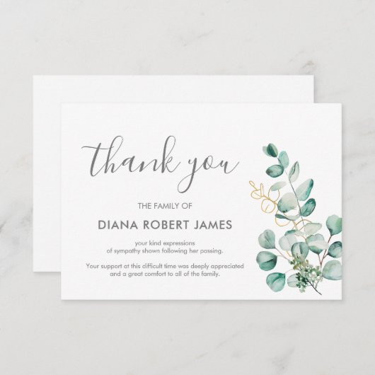 Elegant Eucalyptus Typografie Bedankkaart (Voorkant / Achterkant)