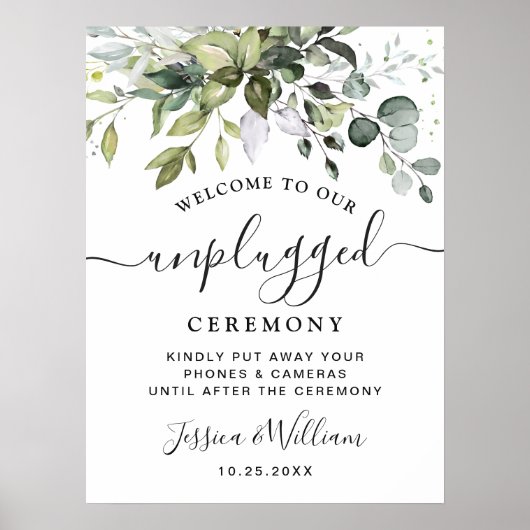 Elegant Eucalyptus Unplugged Wedding Ceremony Poster (Voorkant)